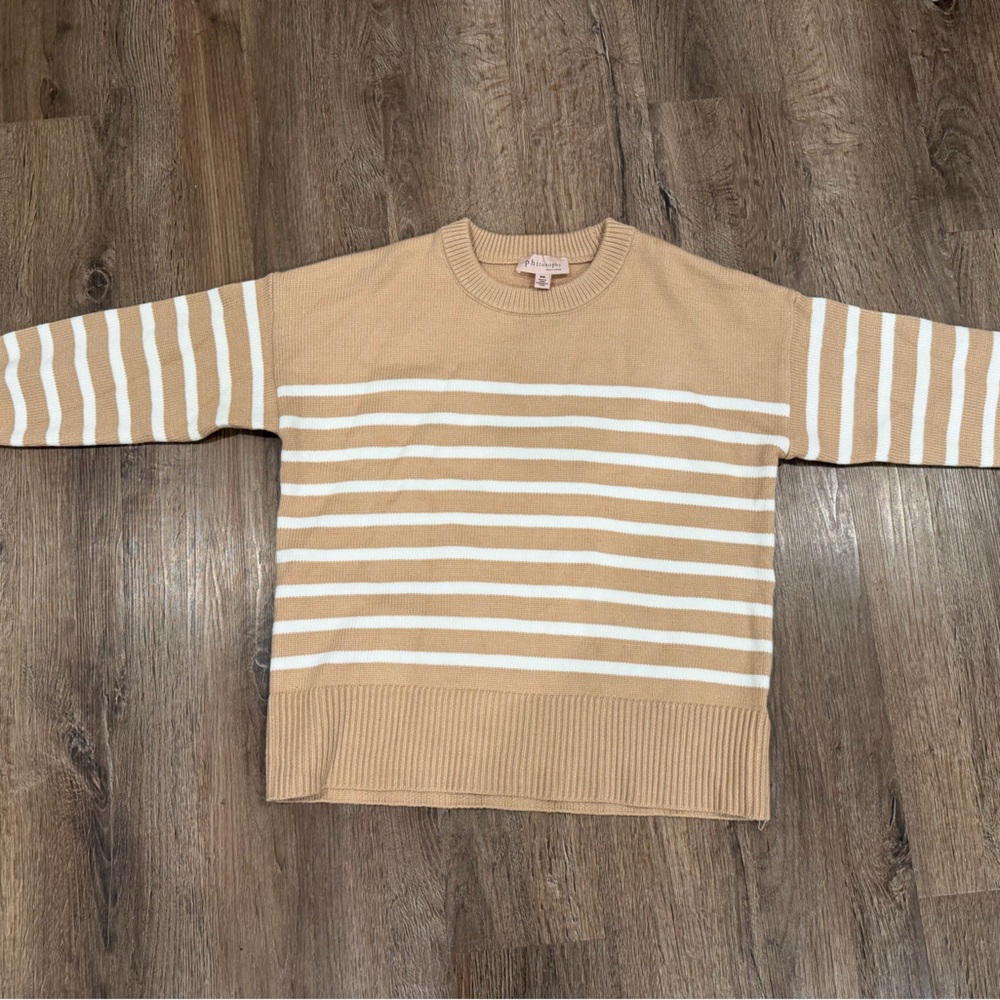 Philosophy Tan and White Striped Sweater